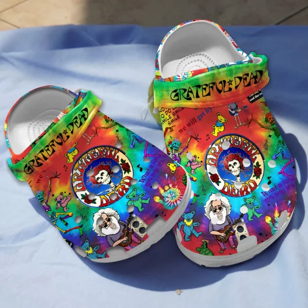 GSD1909302 2 jpg, Breathable And Water-resistant Grateful Dead Band Colorful Tie Dye Pattern Crocs, Order Now for a Special Discount!, Breathable, Colorful, Water-Resistant