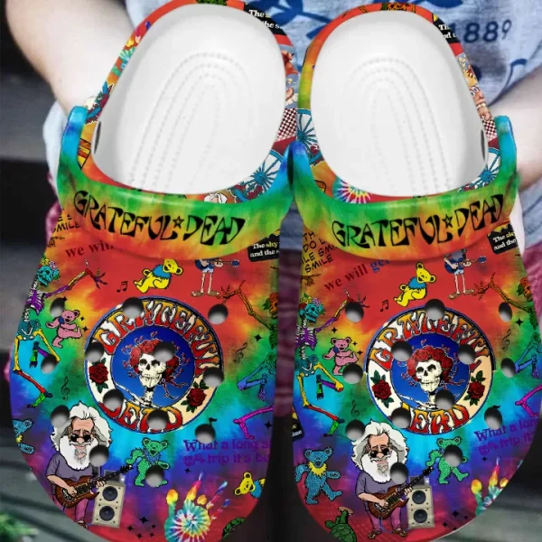 GSD1909302 3 jpg, Breathable And Water-resistant Grateful Dead Band Colorful Tie Dye Pattern Crocs, Order Now for a Special Discount!, Breathable, Colorful, Water-Resistant