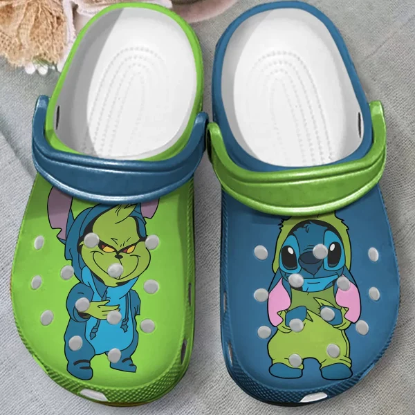 GSD2507221 ads jpg, Breathable And Lightweight Disney Stitch And Grinch Crocs, Available Kids Sizes and Adult Sizes, Adult, Breathable, Kids