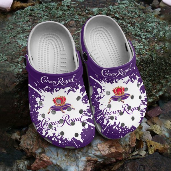 GSU0405312 mockup 1, Beautiful Design, Durable And Breathable Crown Royal Whisky Pattern On The Purple Crocs, Easy to Buy!, Beautiful, Breathable, Durable, Purple