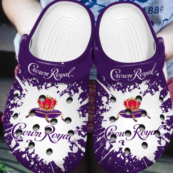 GSU0405312 mockup 2, Beautiful Design, Durable And Breathable Crown Royal Whisky Pattern On The Purple Crocs, Easy to Buy!, Beautiful, Breathable, Durable, Purple