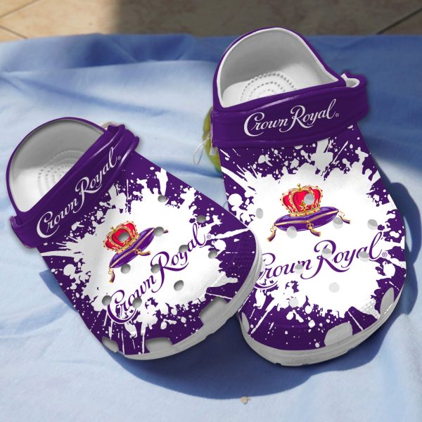 GSU0405312 mockup 3, Beautiful Design, Durable And Breathable Crown Royal Whisky Pattern On The Purple Crocs, Easy to Buy!, Beautiful, Breathable, Durable, Purple