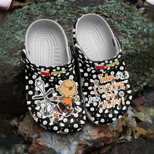GSU1505348 mockup 1 jpg, Today I Choose To Be Happy Snoopy Water-Resistant Crocs, Available In All Sizes, Water-Resistant