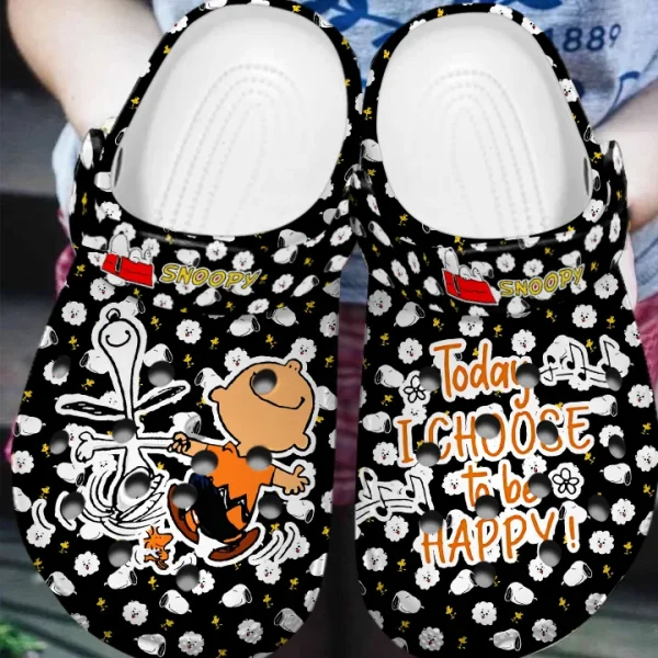 GSU1505348 mockup 3 jpg, Today I Choose To Be Happy Snoopy Water-Resistant Crocs, Available In All Sizes, Water-Resistant