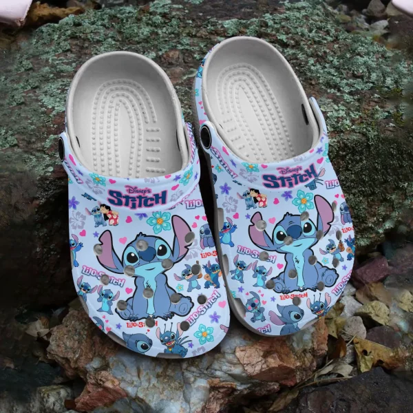 GSU2208302 mockup 1 jpg, Disney Lilo & Stitch Floral Blue Crocs, Soft And Durable Footwear For Kids And Adults, Adult, Blue, Kids, Soft