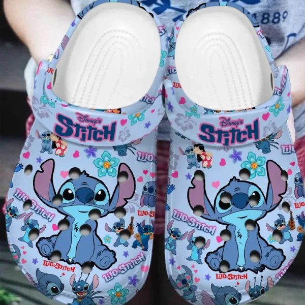 GSU2208302 mockup 2 jpg, Disney Lilo & Stitch Floral Blue Crocs, Soft And Durable Footwear For Kids And Adults, Adult, Blue, Kids, Soft