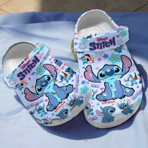 GSU2208302 mockup 3 jpg, Disney Lilo & Stitch Floral Blue Crocs, Soft And Durable Footwear For Kids And Adults, Adult, Blue, Kids, Soft
