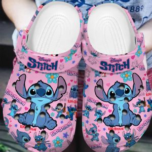 GSU2208303 mockup 3, Disney Lilo & Stitch Floral Pink Crocs, Ideal Footwear for Kids And Adults, Adult, Kids, Pink