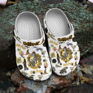 GSU2608316 mockup 2, Exclusive Water-resistant Hufflepuff House Harry Potter White Crocs, Water-Resistant, White