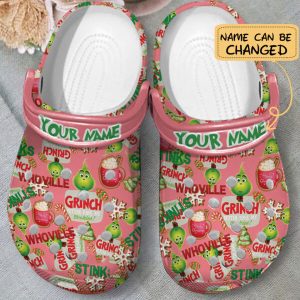 GSY1011201custom crocs1 600×600 1, Personalized Lovely And Eye-catching Baby Grinch Christmas Pink Stitch Crocs, Eye-catching, Personalized, Pink
