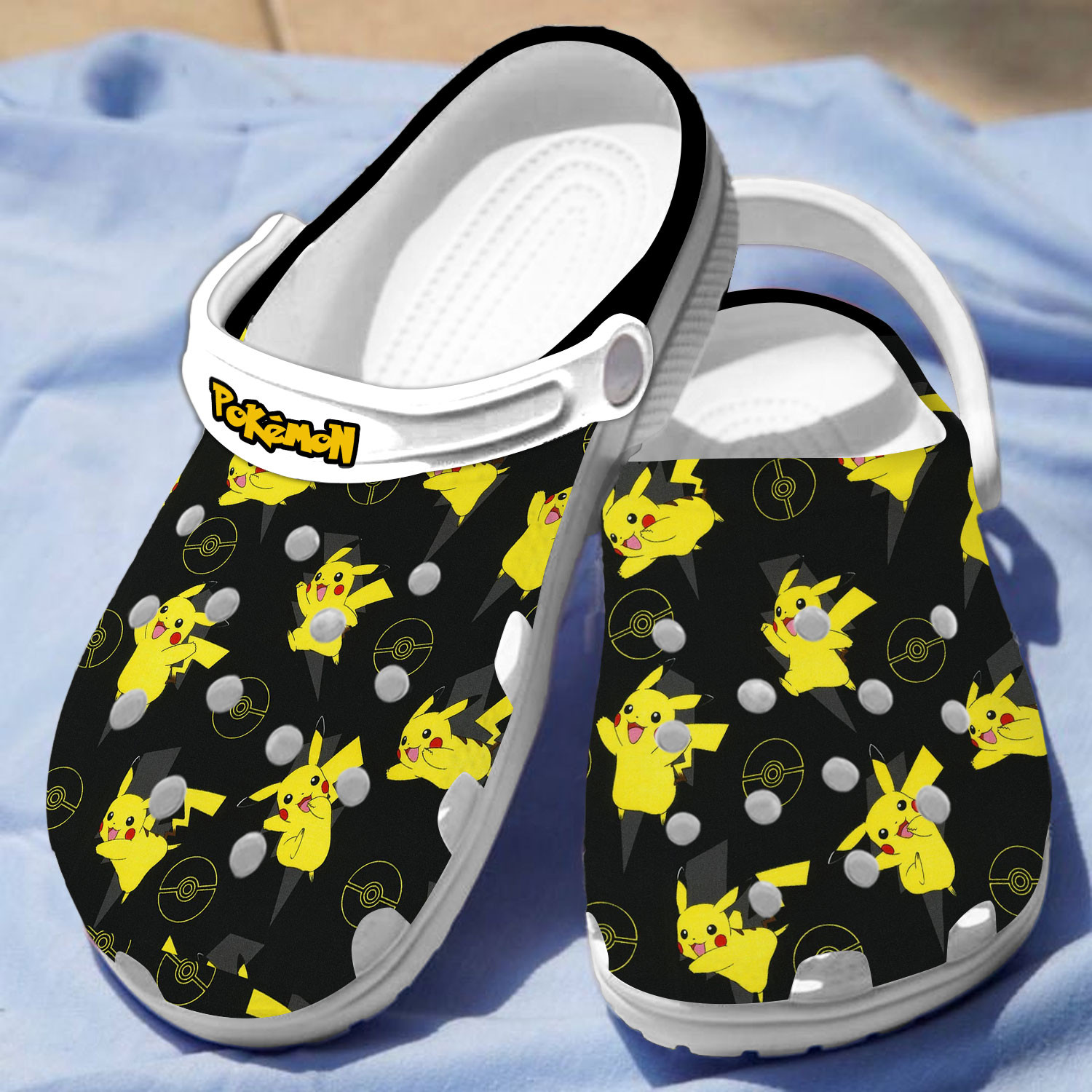 GSY2211202 mockup3, Pretty Pokemon Pikachu Black Crocs For Adults, Perfect For Outdoor Activity, Adult, Black, Pretty