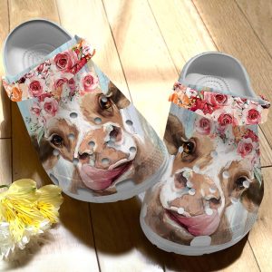GTB0110104ch-1.jpg, Funny Cow And Beautiful Flower 3d Printed Crocs, 3d Printed, Beautiful, Funny