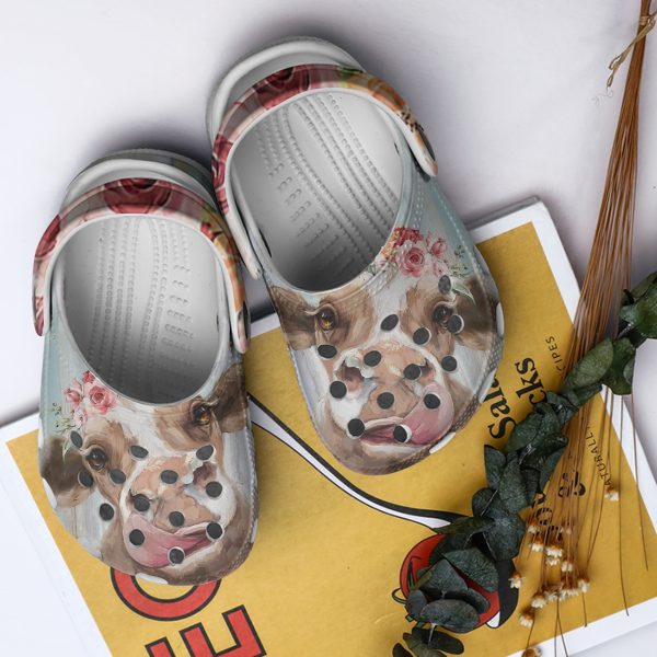 GTB0110104ch kid 3, Funny Cow And Beautiful Flower 3d Printed Crocs, 3d Printed, Beautiful, Funny