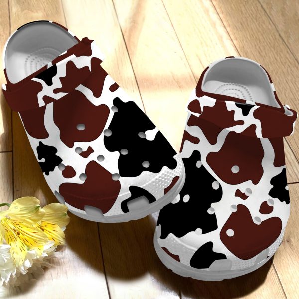 GTB021006ch 1, Cows Cowhide Pattern Slippers, Cow Breathable Crocs, Breathable
