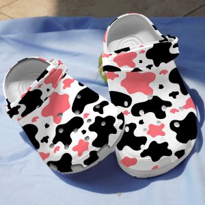 GTB0210104ch 2, Cows Black And Pink Cowhide Pattern Crocs, Water-proof Crocs, Water-proof