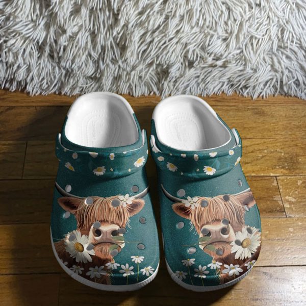 GTD0110102 ads10, Limited Edition Highland Cow With Beautiful Daisy Flowers Crocs For Adults, Adult, Beautiful, Limited Edition