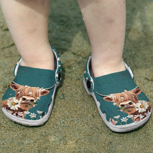 GTD0110102 ads8, Limited Edition Highland Cow With Beautiful Daisy Flowers Crocs For Adults, Adult, Beautiful, Limited Edition