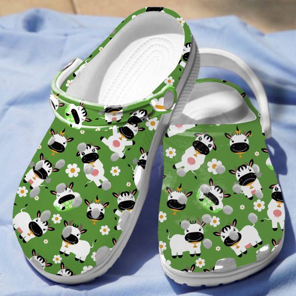 GTD1507120 ads3, Cute Cows Green Water-proof Crocs For Adult, Adult, Water-proof
