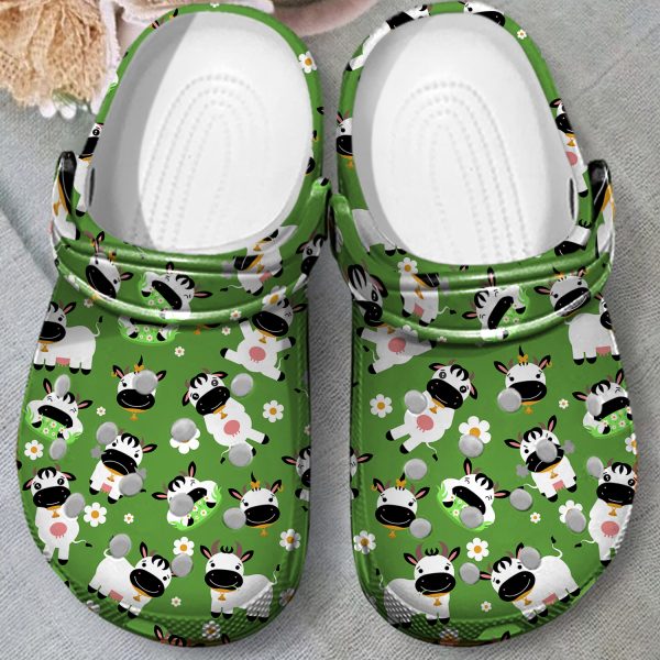 GTD1507120 ads4, Cute Cows Green Water-proof Crocs For Adult, Adult, Water-proof