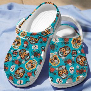 GTD2007109 ads2 600×600 1, Adult’s Beautiful Classic Skull Floral Blue Crocs, Adult, Beautiful, Blue, Classic