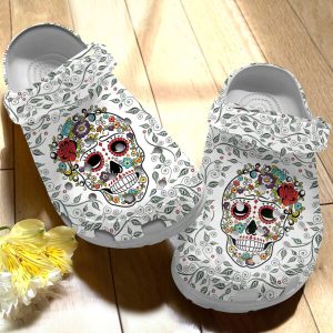 GTD23081011 ads3 600×600 1, Eye-catching Unisex Vintage Skull With Elegant Floral Pattern White Crocs, Unisex, White