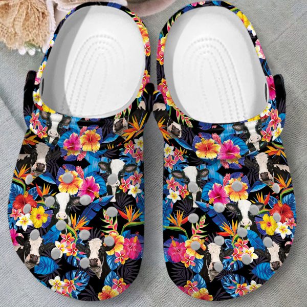 GTS1902202ch 2, Pretty Cow Tropical Collection Floral Crocs, Pretty