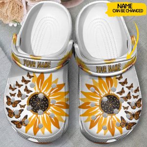 GTU0303201custom ads 2, Exclusive Personalized Butterfly Sunflower Crocs For Adult, Exclusive, Personalized