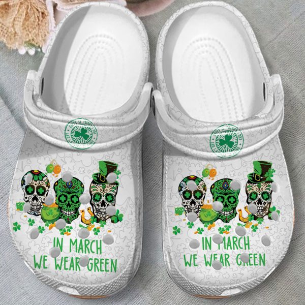 GTY1012121 ads2, Unique Crocs Patrick’s Day Skull White Sandals, Perfect Shoes For Holiday Parties, Unique, White