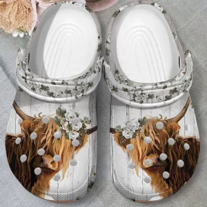 GTY1512105ch ads2 jpg, Beautiful Highland Cow Pure Floral Pattern Water-proof Crocs, Beautiful, Water-proof