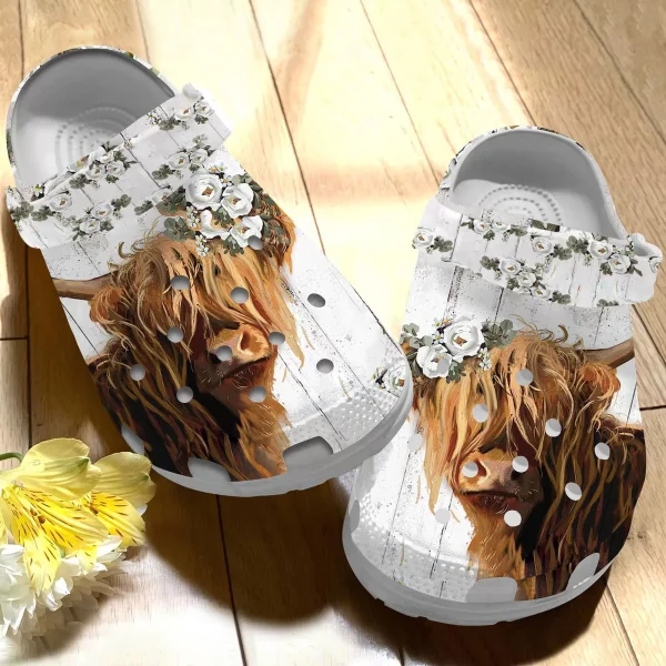 GTY1512105ch ads4 jpg, Beautiful Highland Cow Pure Floral Pattern Water-proof Crocs, Beautiful, Water-proof