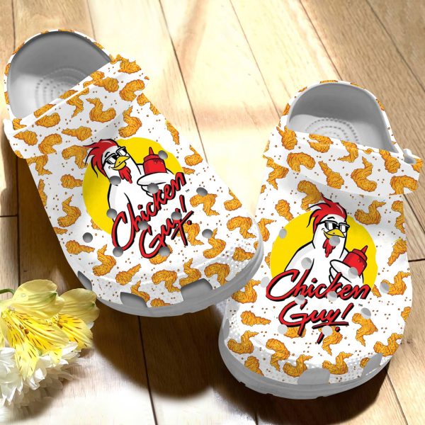 GTY2206106 ads1, Special Lightweight And Non-slip Chicken Guy Funny Art On The White Crocs, Fun and Safe for Outdoor Play!, Non-slip, Special, White