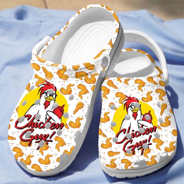 GTY2206106 ads3, Special Lightweight And Non-slip Chicken Guy Funny Art On The White Crocs, Fun and Safe for Outdoor Play!, Non-slip, Special, White