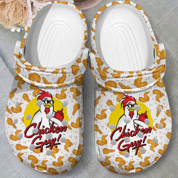 GTY2206106 ads4, Special Lightweight And Non-slip Chicken Guy Funny Art On The White Crocs, Fun and Safe for Outdoor Play!, Non-slip, Special, White