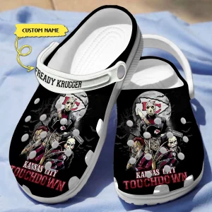 GZD0408302custom mockup 3 jpg, For Fans, Customized And Cool Scary Characters & Kansas City Chiefs On The Black Crocs, Quick Delivery Available!, Black, Cool, Customized