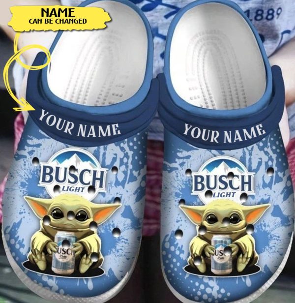 busch 5, Cute Baby Yoda And Busch Light Clog Classic Unisex Crocs, Easy To Clean!, Classic, Cute, Unisex