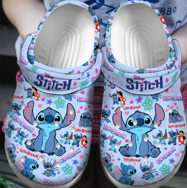 image 134 2, Disney Lilo & Stitch Floral Blue Crocs, Soft And Durable Footwear For Kids And Adults, Adult, Blue, Kids, Soft