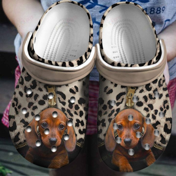 image 146, Lightweight Non-slip And Good-looking Zipper Leopard Pattern With Dachshund Puppy Crocs, Fun And Safe for Outdoor Play!, Good-looking, Non-slip
