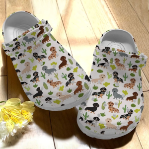 image 151, New Design Lightweight And Non-slip Adorable Dachshund With Cactus Classic On The White Crocs, Safe for Outdoor Play!, New Design, Non-slip