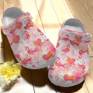 image 161, Pink Non-slip And Lightweight Flamingo And Sweet Hearts Pattern Crocs For Women, Non-slip, Pink