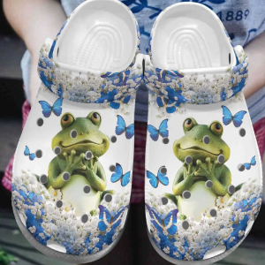 image 176, Cute Frog And Magic Blue Butterfly Crocs For Women, Cute, Women