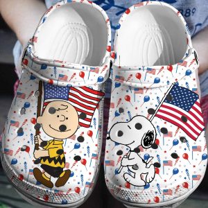 image 200, The Fourth Of July American Flags Snoopy Customized And Breathable Crocs, Breathable, Customized