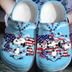 image 201, Blue Classic Clog, American Flags Snoopy Unisex Crocs, Great Crocs For National Day, Blue, Classic, Unisex