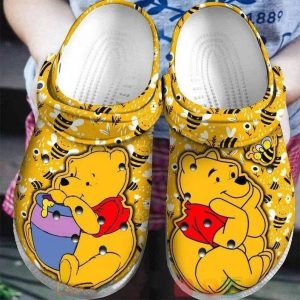 image 46 123, Unique Winne The Pooh Beside The Honey Bee Unisex Yellow Crocs, Wide-fit Slippers, Unique, Unisex, Wide-fit, Yellow
