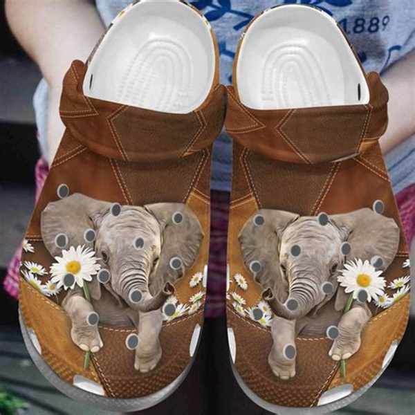 image 46 47, Cute Elephant With Daisy Water-proof Adult Crocs, Adult, Cute, Water-proof