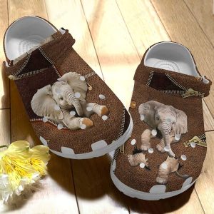 image 46 50, Brown Leather Design Clog Elephant Casual Unisex Fuzzy Crocs, Brown, Fuzzy, Unisex