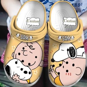 image 46 84, Lovely Charlie Brown Hugs Snoopy Unisex Customized Crocs, Easy To Clean, Customized, Unisex
