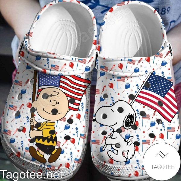 image 46 89, Memorable July 4th Snoopy And Charlie Brown Unisex Soft Crocs, Soft, Unisex