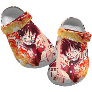 image 588, One Piece Luffy Crocs Red And White, One Piece Clogs For Men And Women, Men, Red, White, Women