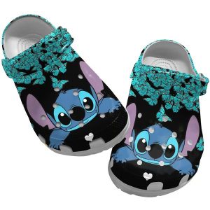 image 705, Beautiful Crocs Cute Disney Stitch With Magic Blue Butterfly Sandals, Nice Clogs For Your Family And Friends, Beautiful, Cute, Nice