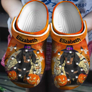 image 75, Orange Water-Resistant And Personalized The Wizard Dachshund Halloween Crocs, Fun for Outdoor Play!, Orange, Personalized, Water-Resistant